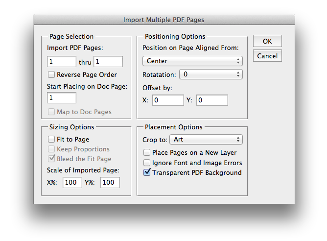 Screenshot der Optionen von Multipage Importer 2.5